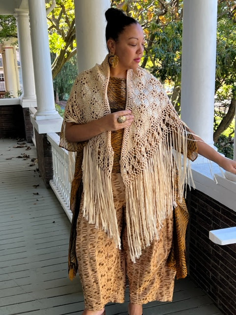 Freida Hand Macrame Shawl (Burnt Orange or Ecru)
