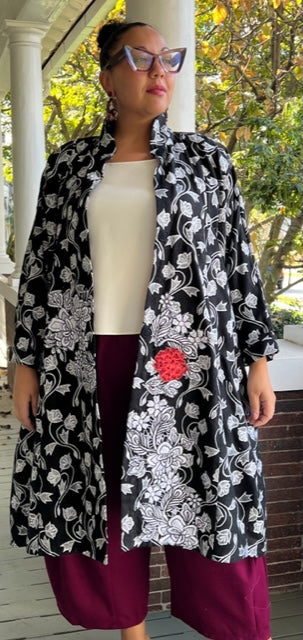 DTH 100% Raw Silk Embroidered Long Jacket