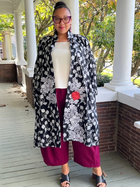 DTH 100% Raw Silk Embroidered Long Jacket