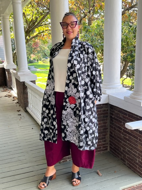 DTH 100% Raw Silk Embroidered Long Jacket