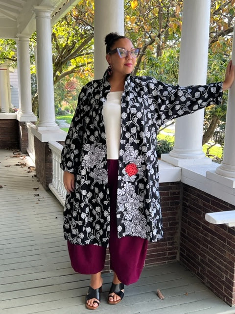 DTH 100% Raw Silk Embroidered Long Jacket
