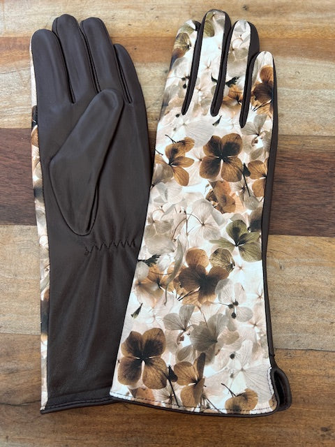 100% Sheepskin Leather Gloves - Dry Flower Floral
