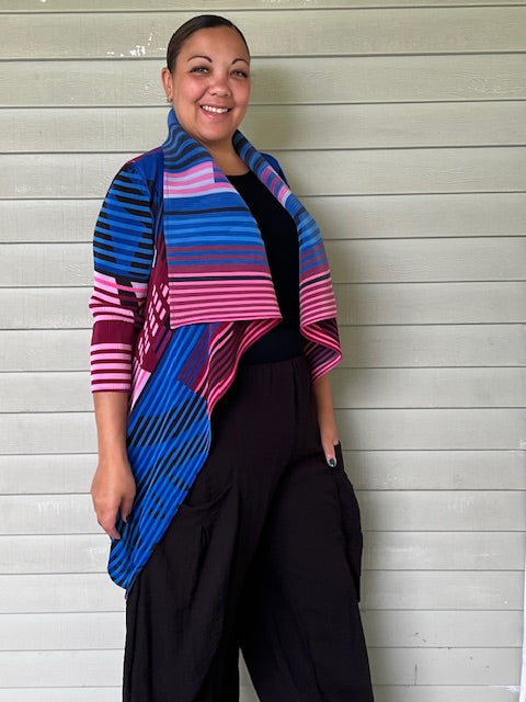 Vanite Couture Pleated Bright Striped Jacket (Blue/Yellow, Green/Yellow, Pink/Blue)
