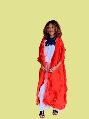 Vanite Couture Long Pleated Duster (Orange)