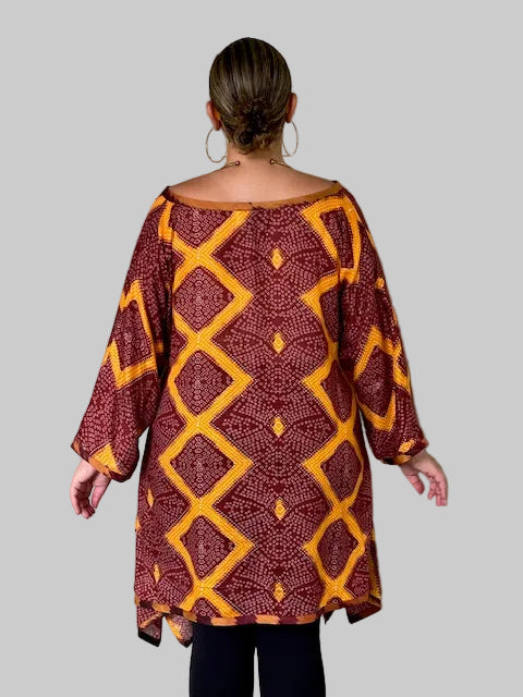 Dth Waterfall Top in Handmade Mali Fabric (Solid Trim or Ikat Trim)