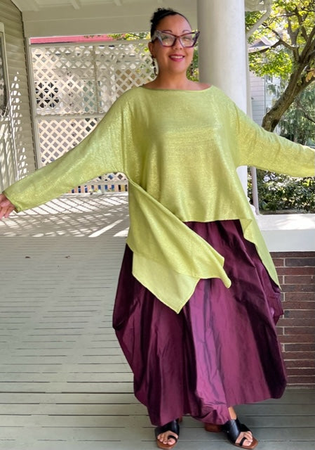 DTH 100% Silk Sequined Waterfall Top - Mint Green