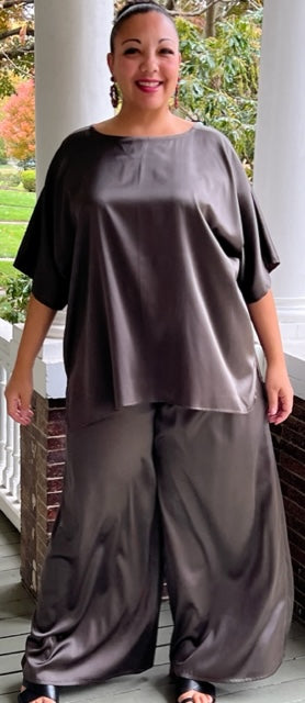 DTH Steel Gray Silk Stretch Charmeuse Pants and Top (Sold Separately)