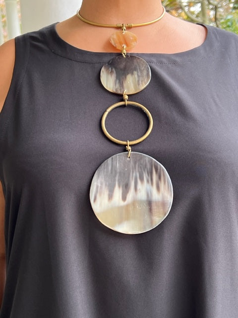 Mwangi Antilus Brass and Horn Circles Necklace