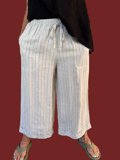 Cheyenne 100% Linen Wide Legged Cuffed Pants