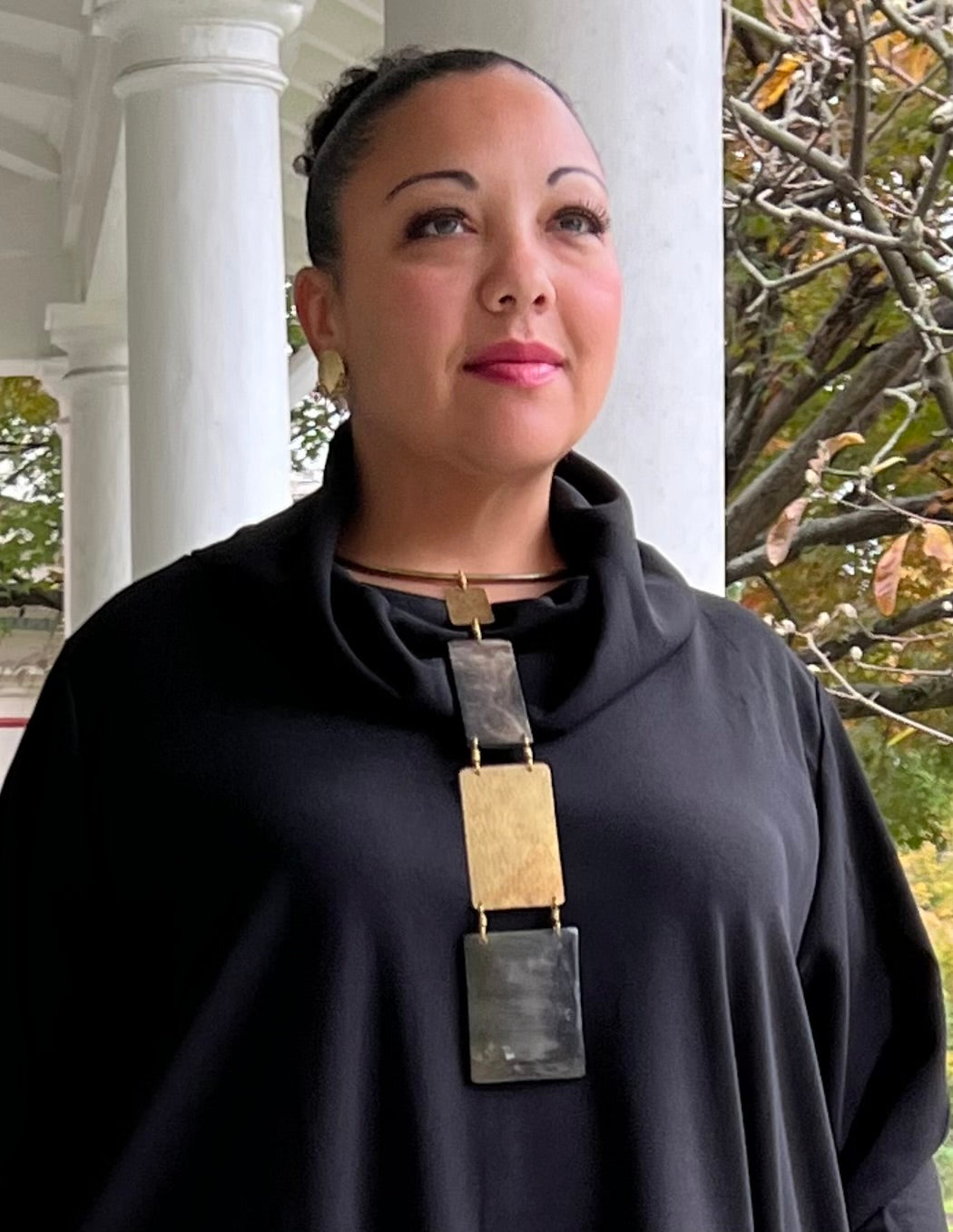 Mwangi Antilus Brass and Horn Rectangles Necklace