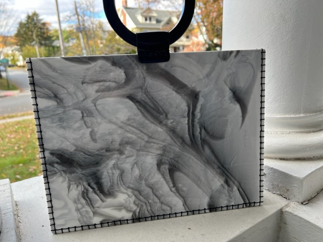 Gray Marble Bag with Black Handles,hand stitched on sides