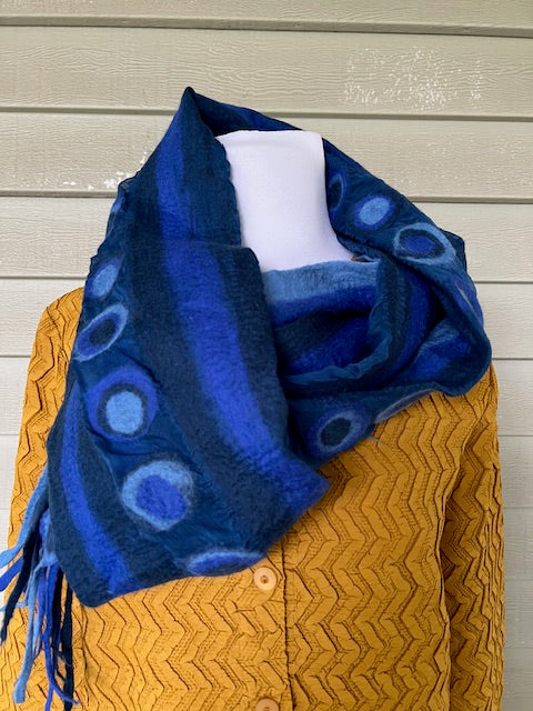 Felted Chiffon Wool Scarf Stripes and Stones (Blue, Orange, or Gray)