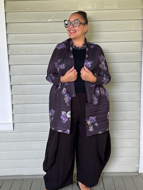 Vanite Couture Shawl Collar Jacket- Purple Flowers