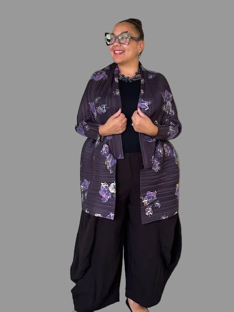 Vanite Couture Shawl Collar Jacket- Purple Flowers