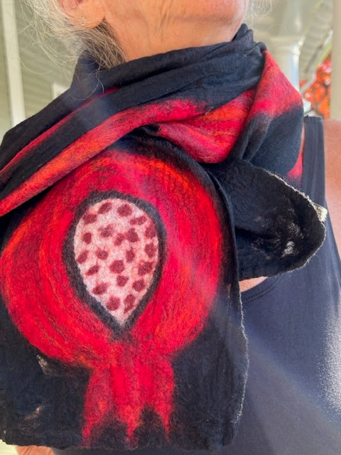 Black Pomegranate Silk and Felted Wool Scarf