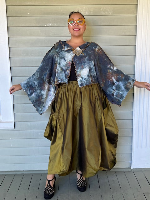 DTH Architect Skirt in 100% SilkTaffeta (Chartreuse, Irridescent, Burgundy, Dark Gray, Gold, Silver Gray, Black, Turmeric, Olive Gold, Navy