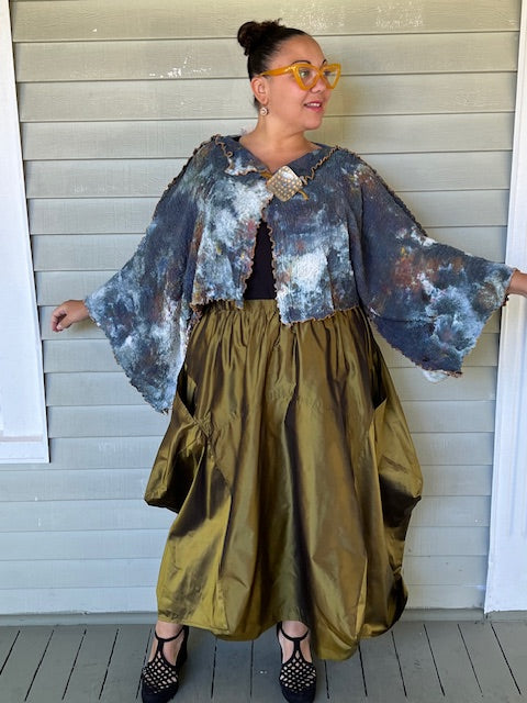 DTH Architect Skirt in 100% SilkTaffeta (Chartreuse, Irridescent, Burgundy, Dark Gray, Gold, Silver Gray, Black, Turmeric, Olive Gold, Navy
