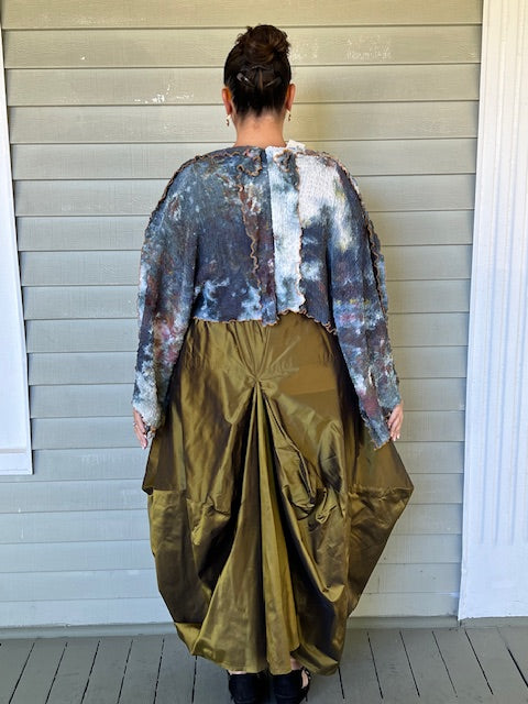 DTH Architect Skirt in 100% SilkTaffeta (Chartreuse, Irridescent, Burgundy, Dark Gray, Gold, Silver Gray, Black, Turmeric, Olive Gold, Navy