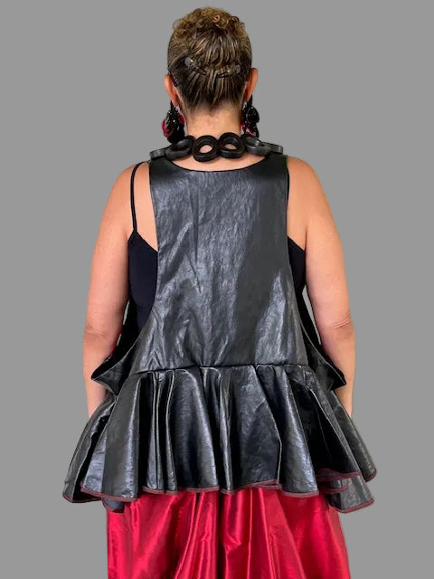 Kedem Faux Leather Tiered Peplum Top