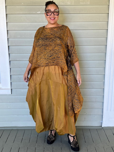 DTH Architect Skirt in 100% SilkTaffeta (Chartreuse, Irridescent, Burgundy, Dark Gray, Gold, Silver Gray, Black, Turmeric, Olive Gold, Navy
