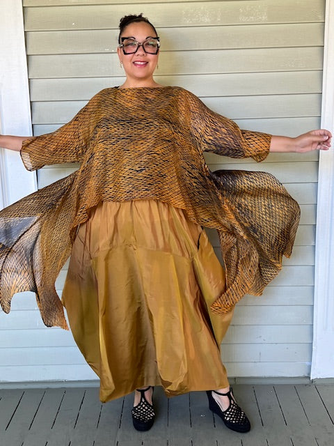 DTH Architect Skirt in 100% SilkTaffeta (Chartreuse, Irridescent, Burgundy, Dark Gray, Gold, Silver Gray, Black, Turmeric, Olive Gold, Navy