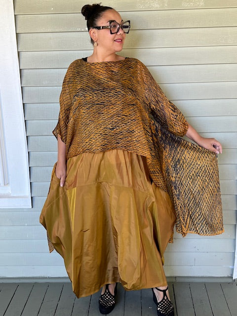 DTH Architect Skirt in 100% SilkTaffeta (Chartreuse, Irridescent, Burgundy, Dark Gray, Gold, Silver Gray, Black, Turmeric, Olive Gold, Navy