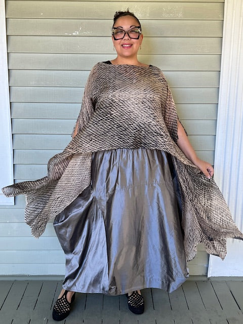 DTH Architect Skirt in 100% SilkTaffeta (Chartreuse, Irridescent, Burgundy, Dark Gray, Gold, Silver Gray, Black, Turmeric, Olive Gold, Navy