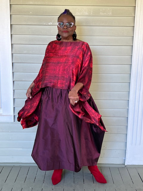 DTH Architect Skirt in 100% SilkTaffeta (Chartreuse, Irridescent, Burgundy, Dark Gray, Gold, Silver Gray, Black, Turmeric, Olive Gold, Navy