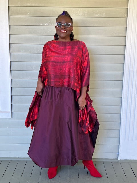 DTH Architect Skirt in 100% SilkTaffeta (Chartreuse, Irridescent, Burgundy, Dark Gray, Gold, Silver Gray, Black, Turmeric, Olive Gold, Navy