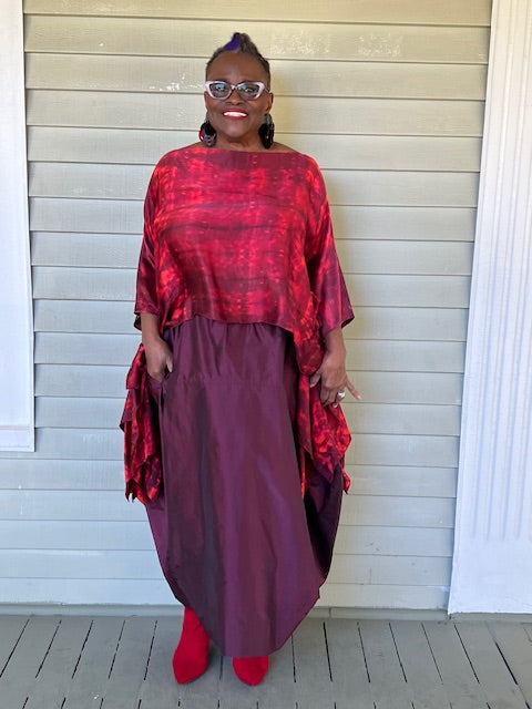 DTH Architect Skirt in 100% SilkTaffeta (Chartreuse, Irridescent, Burgundy, Dark Gray, Gold, Silver Gray, Black, Turmeric, Olive Gold, Navy