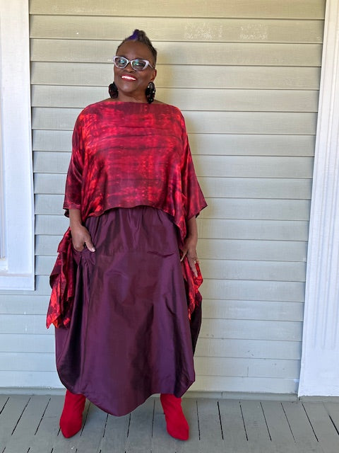 DTH Architect Skirt in 100% SilkTaffeta (Chartreuse, Irridescent, Burgundy, Dark Gray, Gold, Silver Gray, Black, Turmeric, Olive Gold, Navy