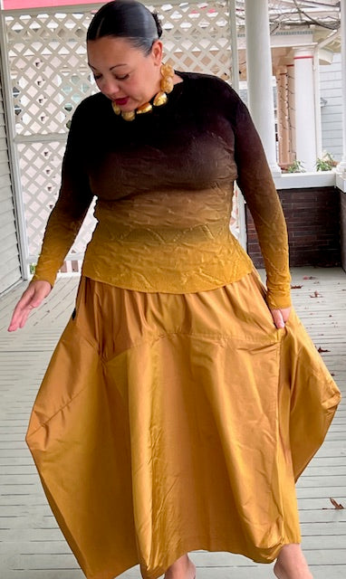 DTH Architect Skirt in 100% Silk Gold Taffeta