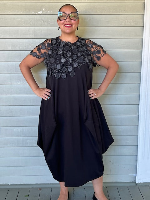 Upcycled Rubber and Antique Kimono Silk Shrug - Black