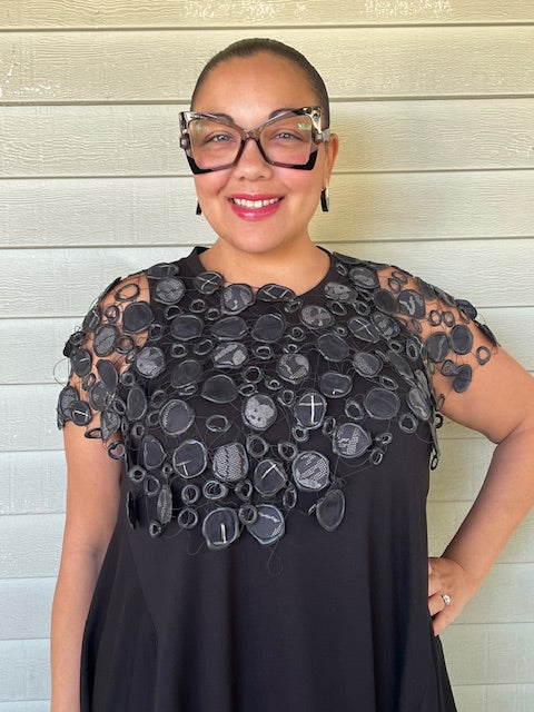 Upcycled Rubber and Antique Kimono Silk Shrug - Black