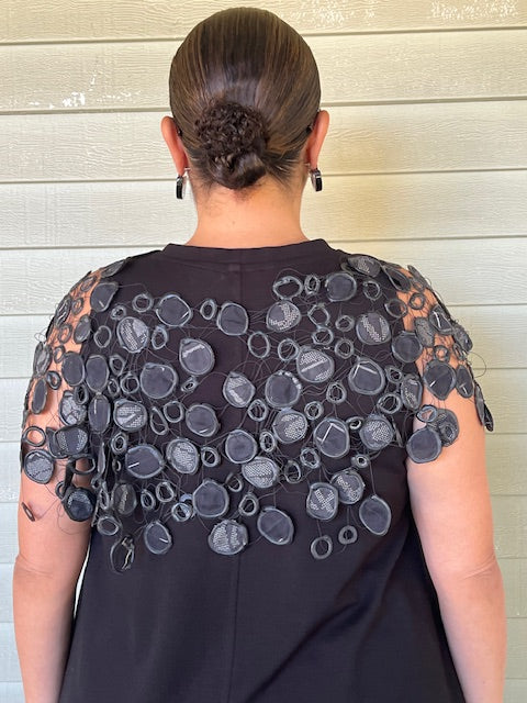 Upcycled Rubber and Antique Kimono Silk Shrug - Black