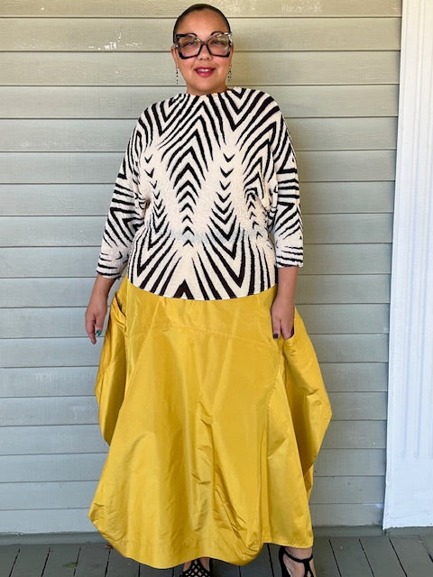 DTH Architect Skirt in 100% SilkTaffeta (Chartreuse, Irridescent, Burgundy, Dark Gray, Gold, Silver Gray, Black, Turmeric, Olive Gold, Navy