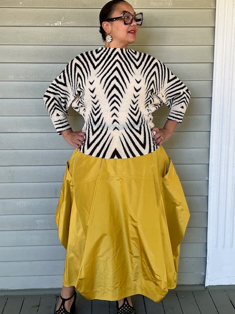 DTH Architect Skirt in 100% SilkTaffeta (Chartreuse, Irridescent, Burgundy, Dark Gray, Gold, Silver Gray, Black, Turmeric, Olive Gold, Navy