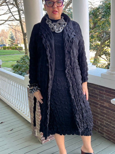 Black Pleated Dress with Matching Coat (Sold Separately)