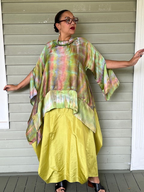 DTH Architect Skirt in 100% SilkTaffeta (Chartreuse, Irridescent, Burgundy, Dark Gray, Gold, Silver Gray, Black, Turmeric, Olive Gold, Navy