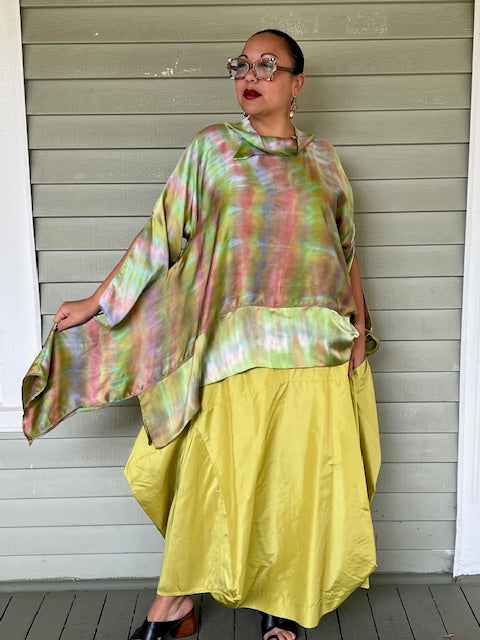 DTH Architect Skirt in 100% SilkTaffeta (Chartreuse, Irridescent, Burgundy, Dark Gray, Gold, Silver Gray, Black, Turmeric, Olive Gold, Navy