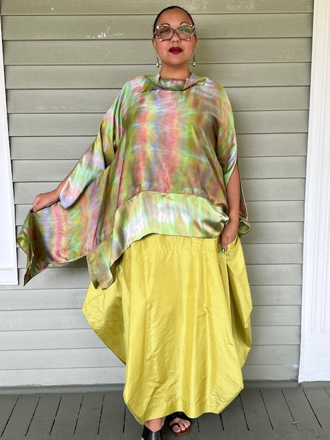 DTH Architect Skirt in 100% SilkTaffeta (Chartreuse, Irridescent, Burgundy, Dark Gray, Gold, Silver Gray, Black, Turmeric, Olive Gold, Navy