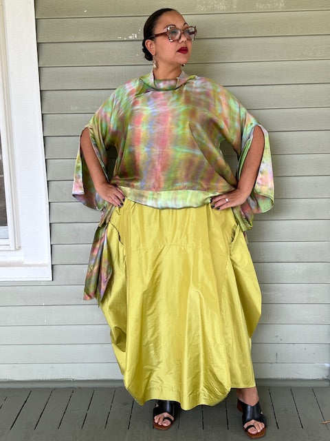 DTH Architect Skirt in 100% SilkTaffeta (Chartreuse, Irridescent, Burgundy, Dark Gray, Gold, Silver Gray, Black, Turmeric, Olive Gold, Navy