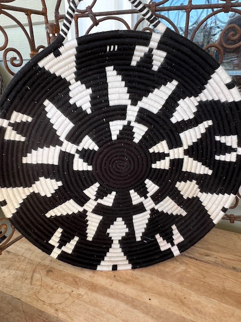 Black and White Moroccan Tray Basket (Triangles)