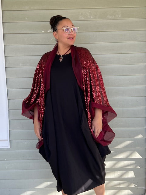 DTH Red Metallic Sequined Cocoon Jacket