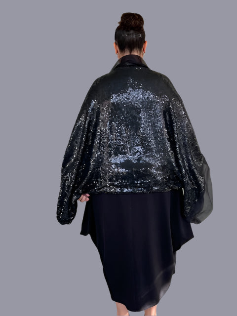 DTH Black Metallic Sequined Cocoon Jacket