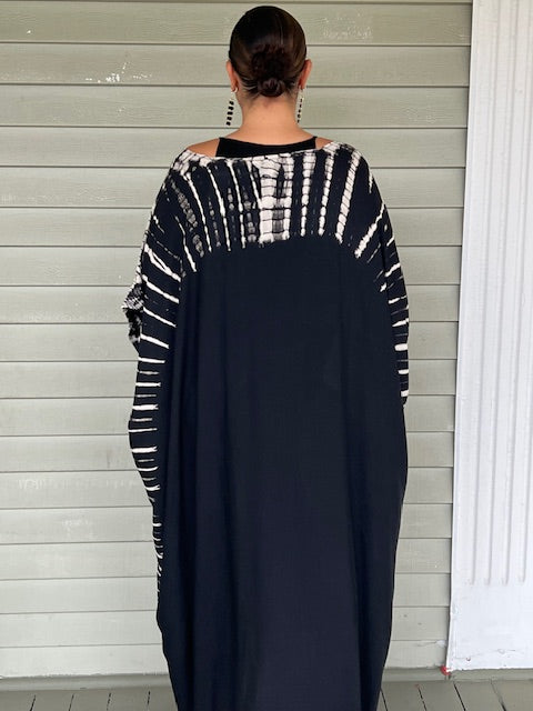 Black Caftan with Big Gold Polka Dots