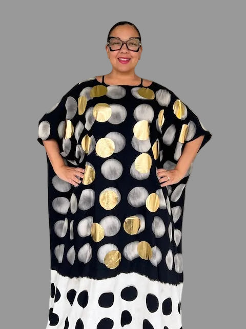 Black Caftan with Gold and Ombre Dots
