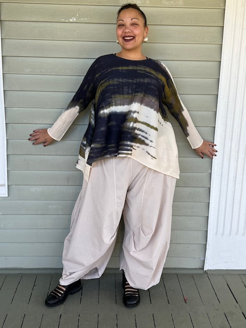 Vanite Couture Black, Olive and Cream Pleated Top