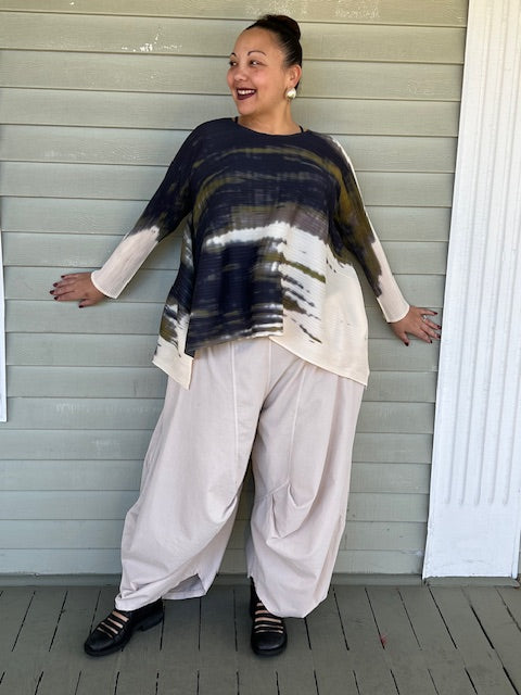 Vanite Couture Black, Olive and Cream Pleated Top
