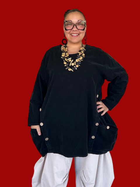 Transparente Black Corduroy Side Button Top (Black, Red, or Green)